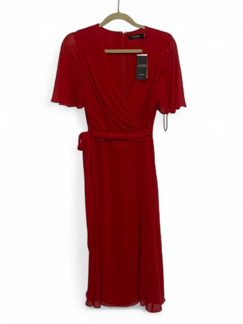 NWT Lauren Ralph Lauren Red Short Sleeve Midi Wrap Dress